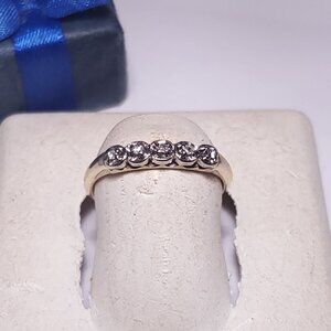 Vintage .05ctw Natural round Diamond 14Kt 2Tone Gold Anniversary Band Ring#23351